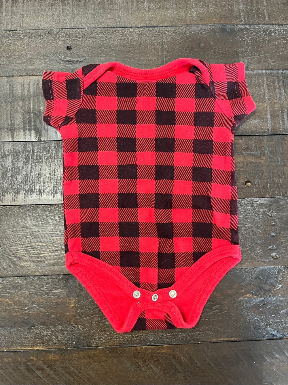 Red and Black Buffalo Plaid Baby One-Piece